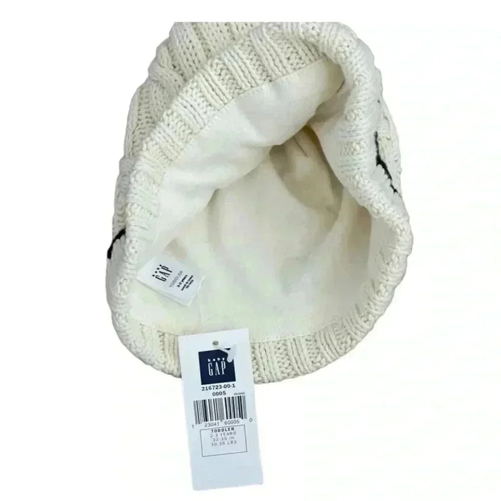 Baby Gap Toddler Knitted Ivory Lined Cotton Hat SZ 2-3T